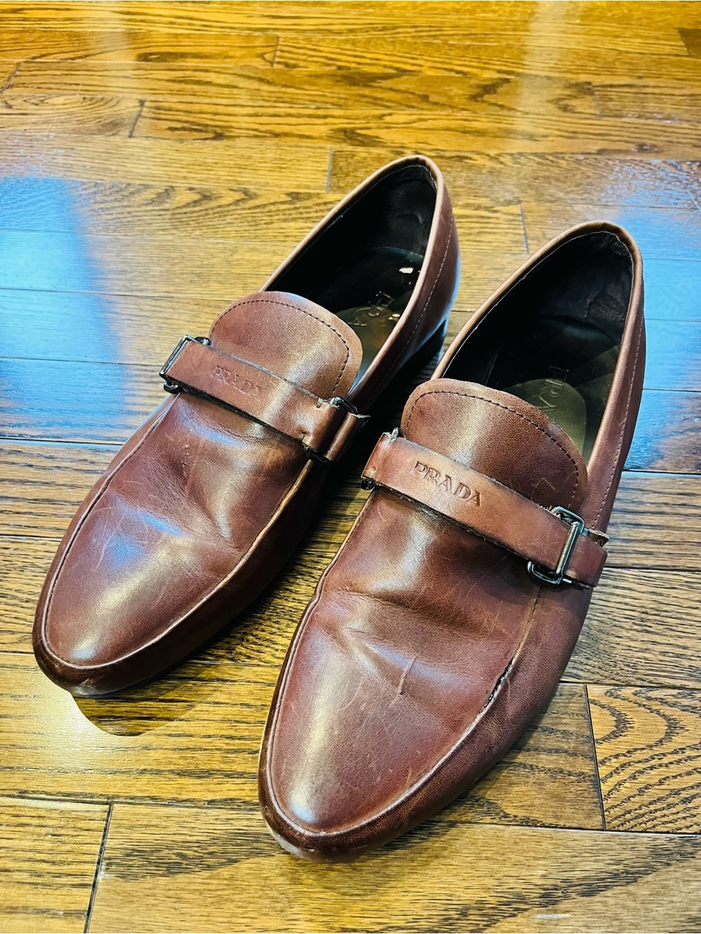 Vintage PRADA Milano Men’s Brown Leather Buckle Loafers EU 44 Italy